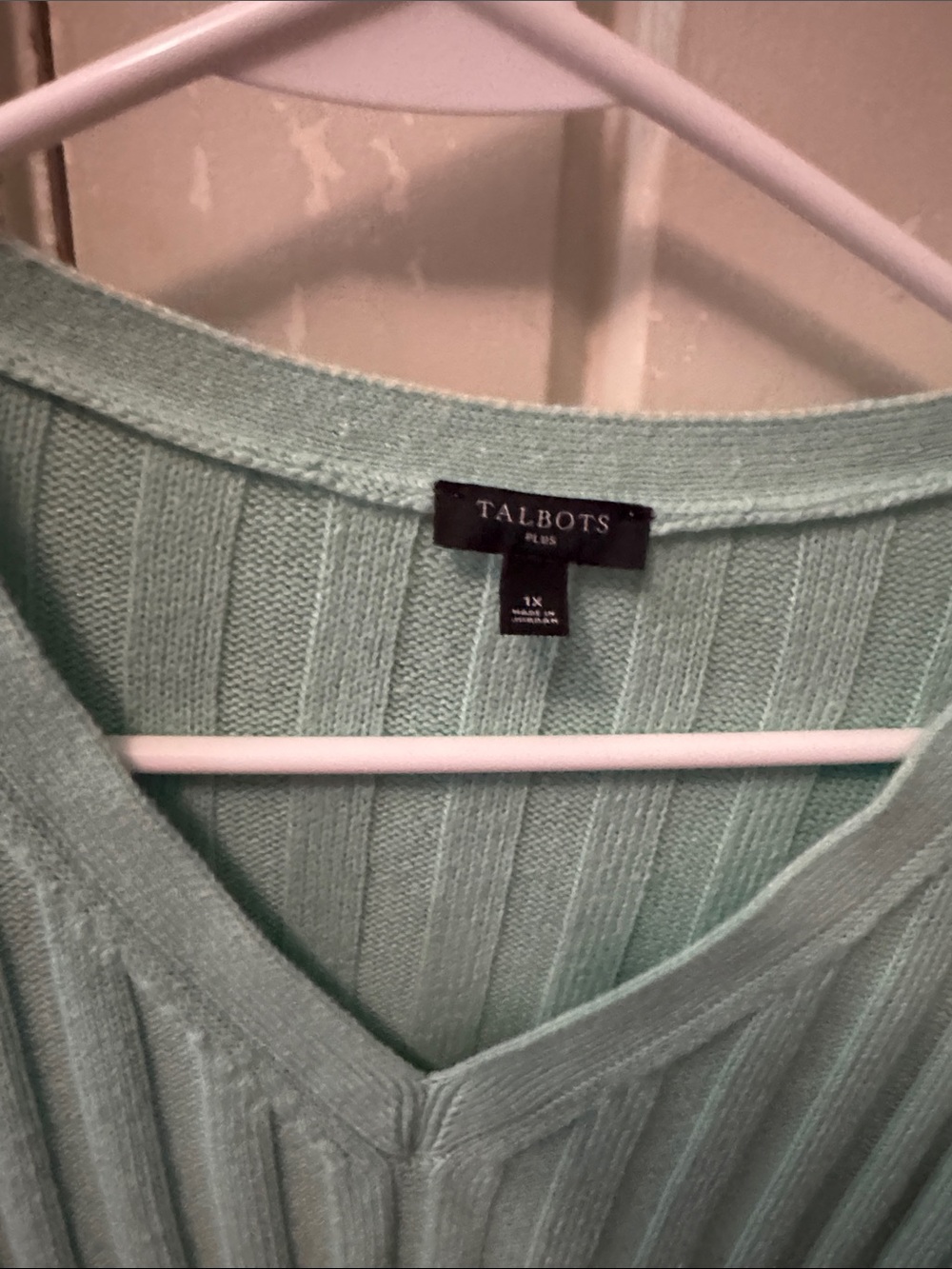 Talbots Light Mint Ribbed V-Neck Pullover Sweater - Picture 2 of 3